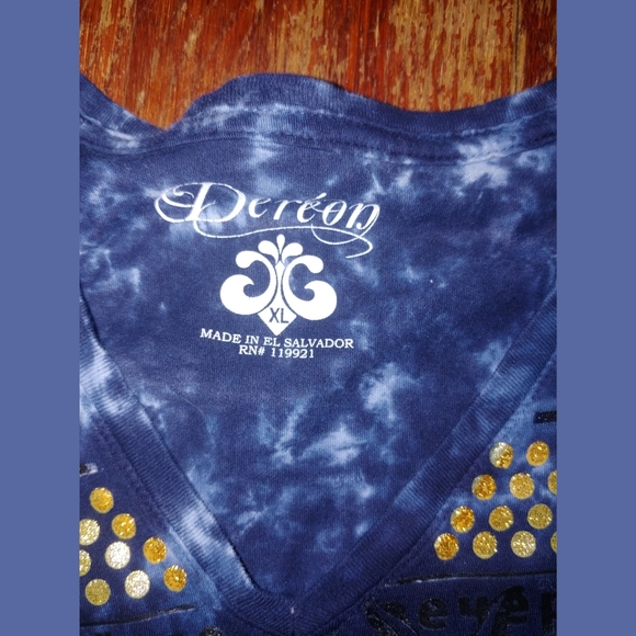 🔥Dereon Jeans Beyonce tie dye acid wash blue gold fitted shirt - Picture 2 of 5